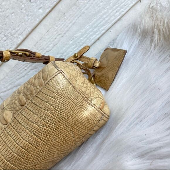 BRAHMIN Tan Croc Embossed Hobo Baguette Shoulder Bag Java Asher Melbourne Elisa - Picture 7 of 14